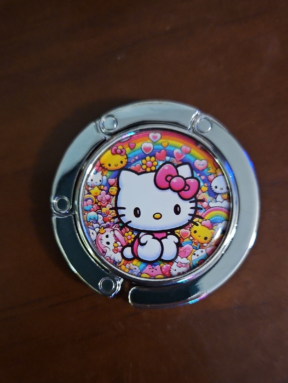 Sanrio Hello Kitty Rainbow Fold-Up Purse Hook with Pink Bow